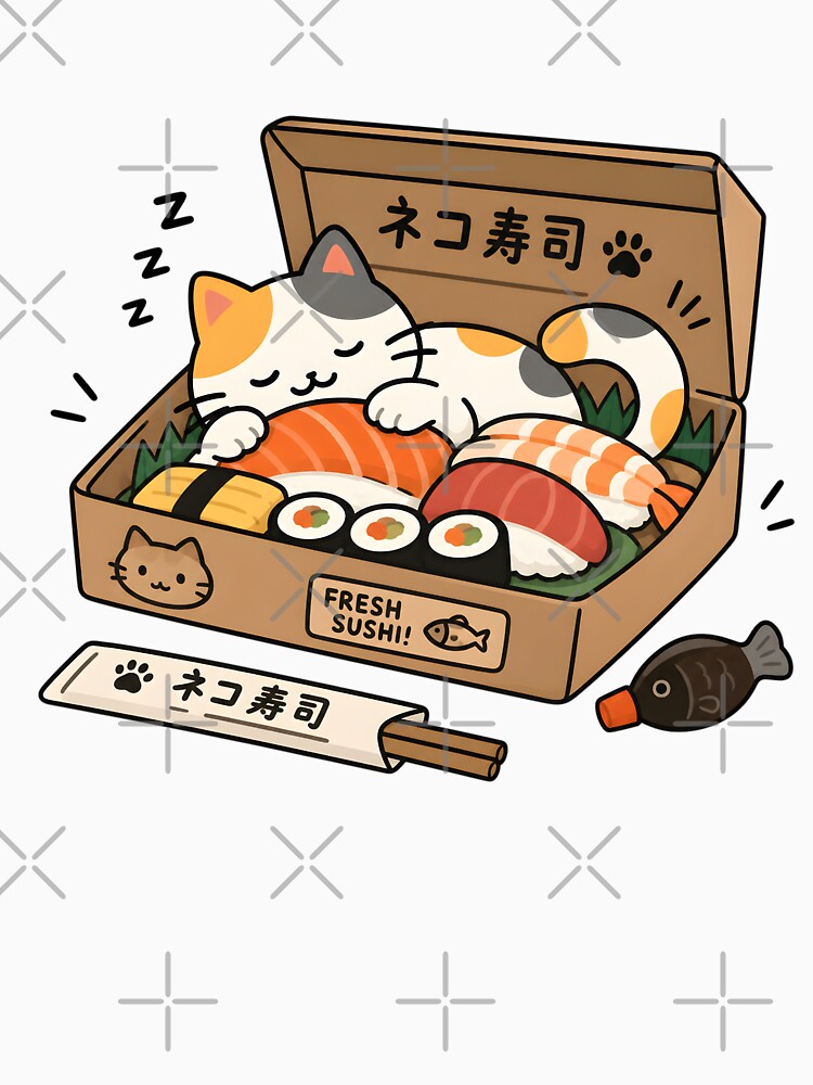 Cute Sleeping Cat in Sushi Box by Moonlight Gallery