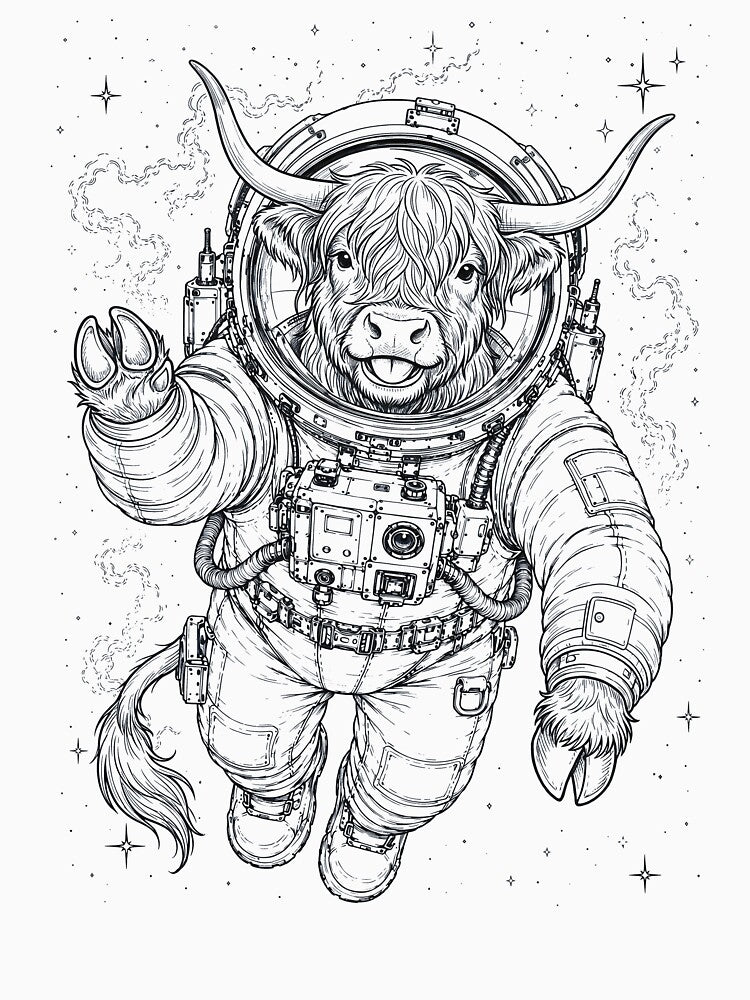 Vintage Highland Cow Astronaut Animal Lover by TerryConnells