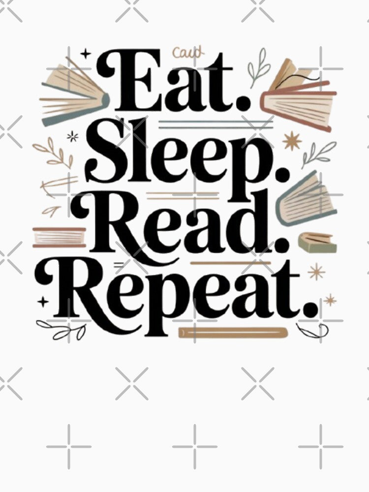 Eat Sleep Read Repeat Book Lover Typography Design by KomalArtStudio