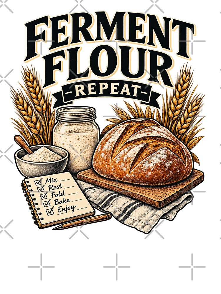 Ferment Flour Repeat Sourdough Baking T-Shirt by Bold Habit Co.