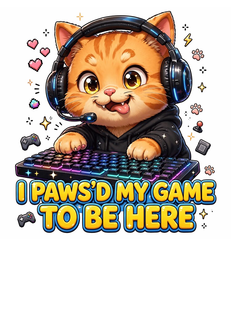I Paws'd My Game To Be Here - Cute Gamer Cat Design by prithvi chand