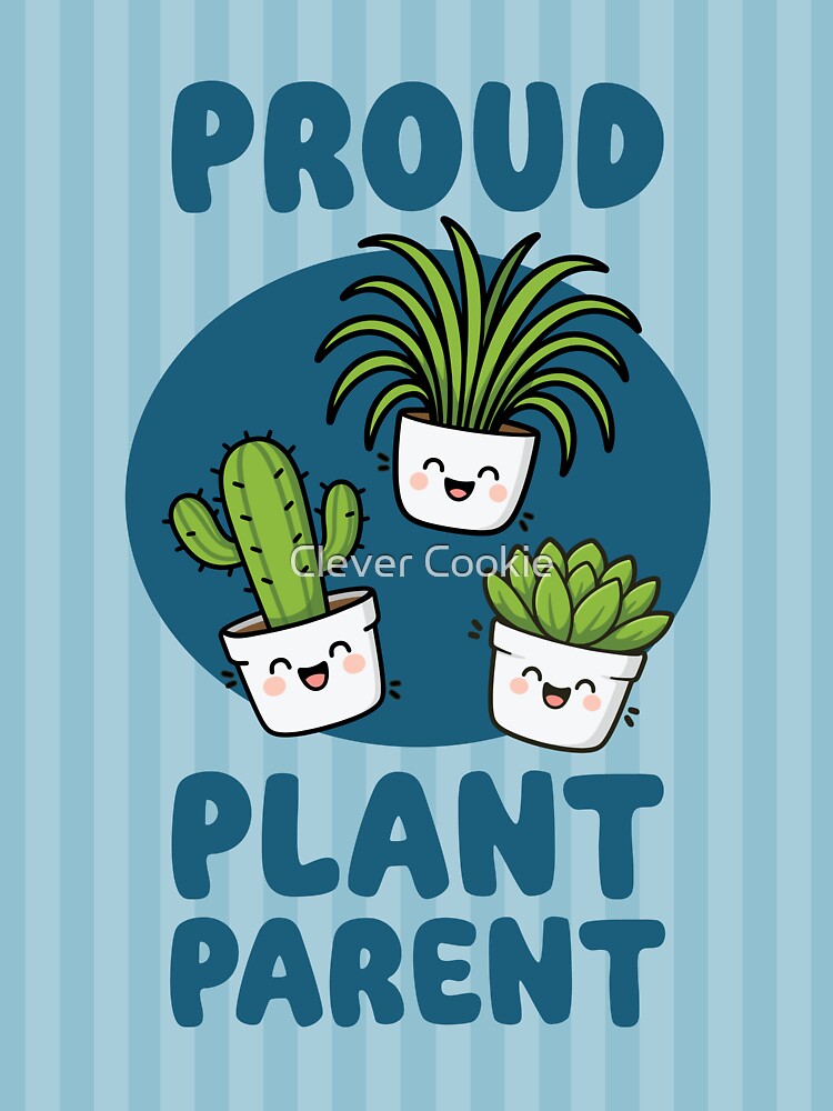 Proud Plant Parent - Cute Kawaii Plant Trio on Dark Blue by Clever Cookie