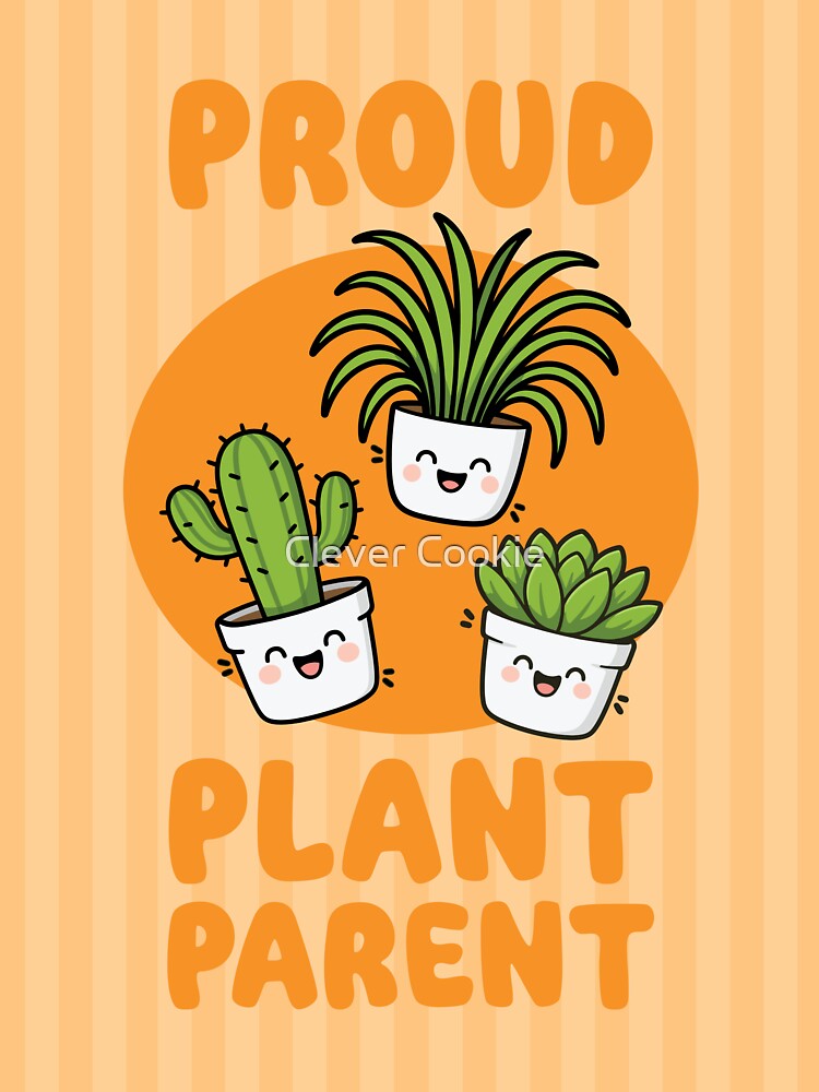 Proud Plant Parent - Cute Kawaii Plant Trio on Orange by Clever Cookie