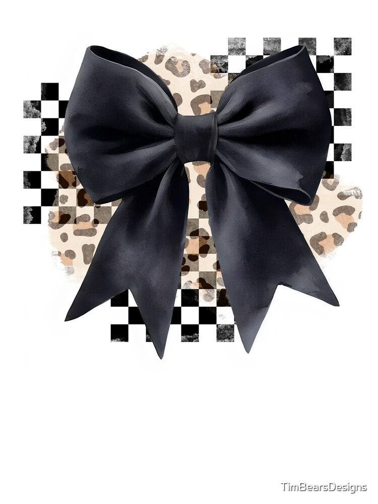 Black Leopard Print Coquette Bow, Checkered Retro Mama by TimBearsDesigns