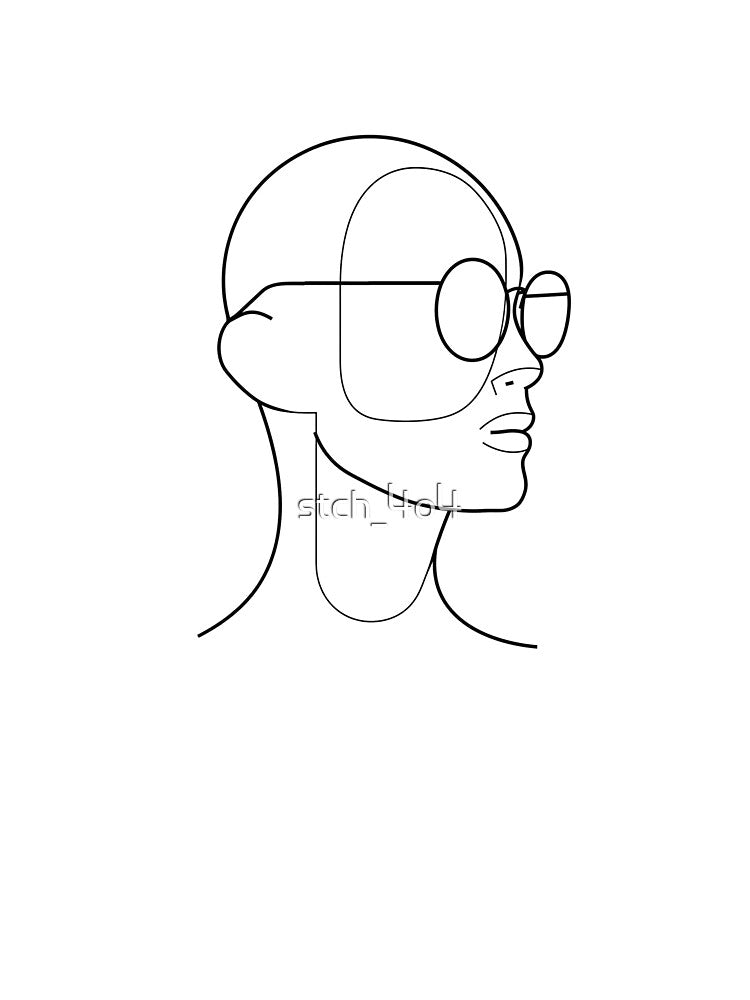 Minimalist Line Art Face with Glasses - One Line Drawing Fashion Illustration Continuous Line Portrait by stch_4o4