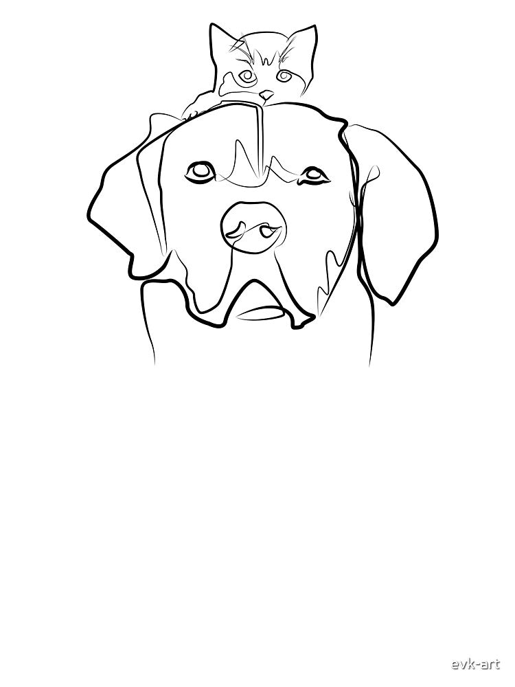Dog and kitty one line art by evk-art