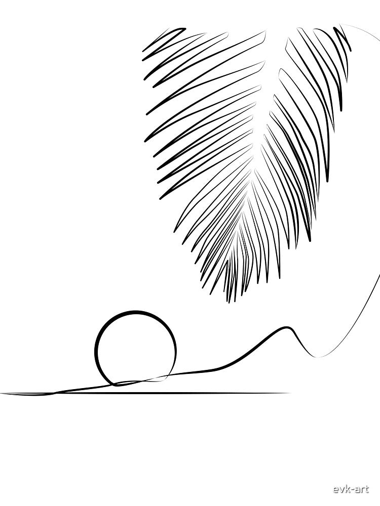 Palm branch against the backdrop of a sunset in one line art by evk-art