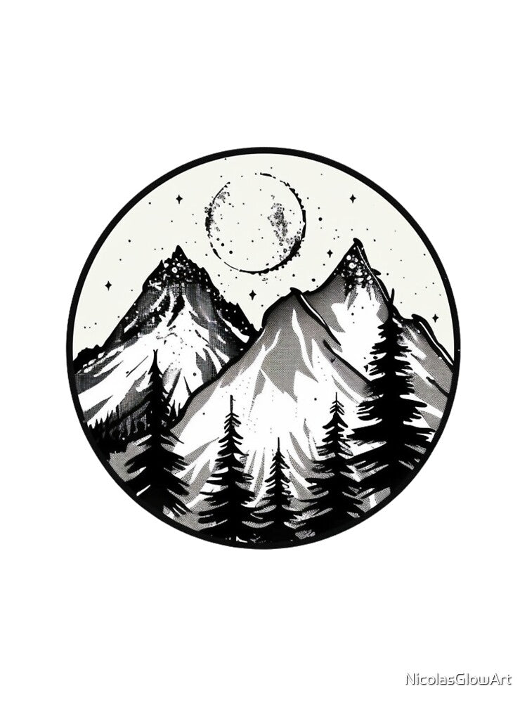 Mountains In Circle Sticker by NicolasGlowArt