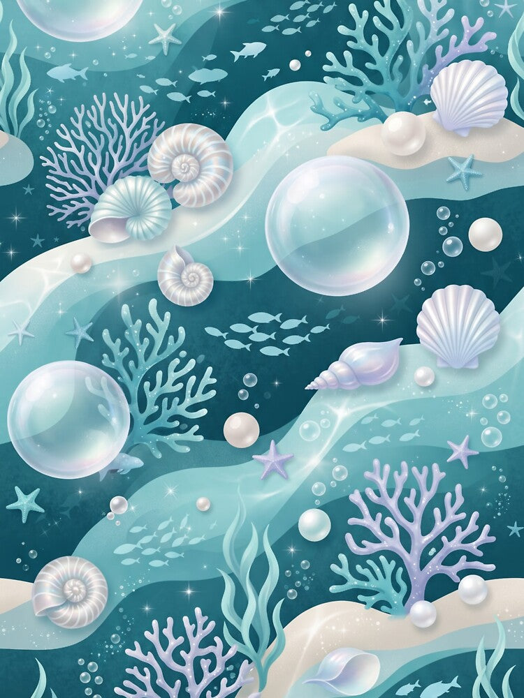Ocean Glass Garden | Elegant Coastal Seamless Pattern | Pearl & Seafoam Aesthetic by AP Digi Store