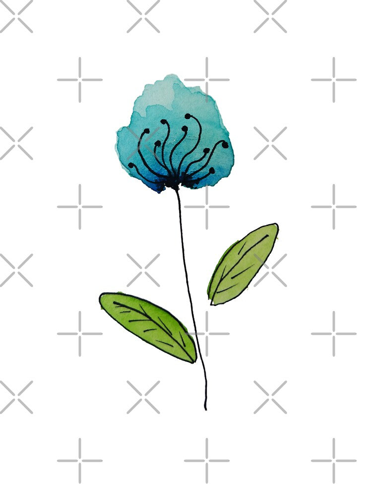 Blue Watercolor Wildflower Aesthetic Floral Wall Art by Little Bloom Studio