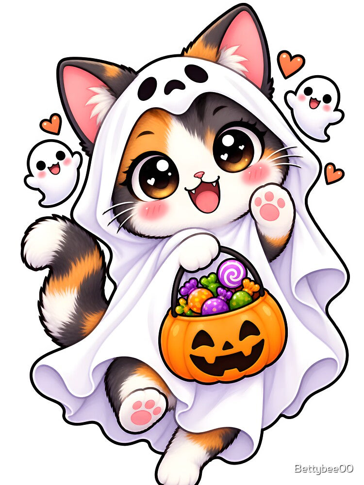 Ghost Calico Cat Vet Tech – Cute Veterinary Halloween Cat by Bettybee00