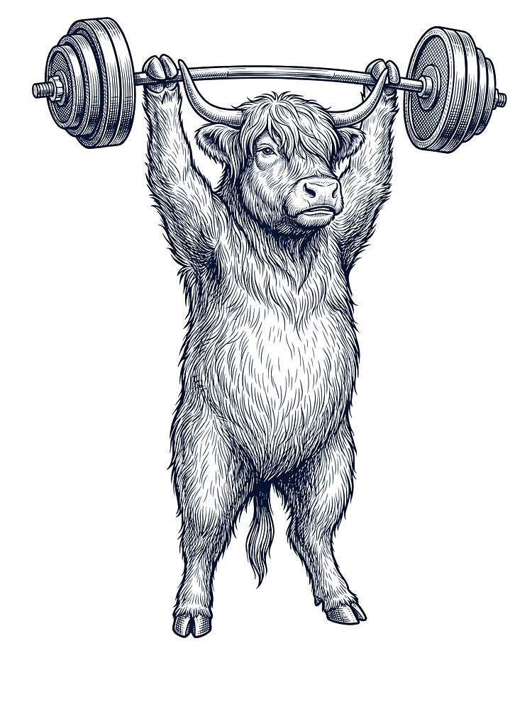 Vintage Highland Cow Weightlifting Deadlift Gym Animal Lover by DoodleTortle