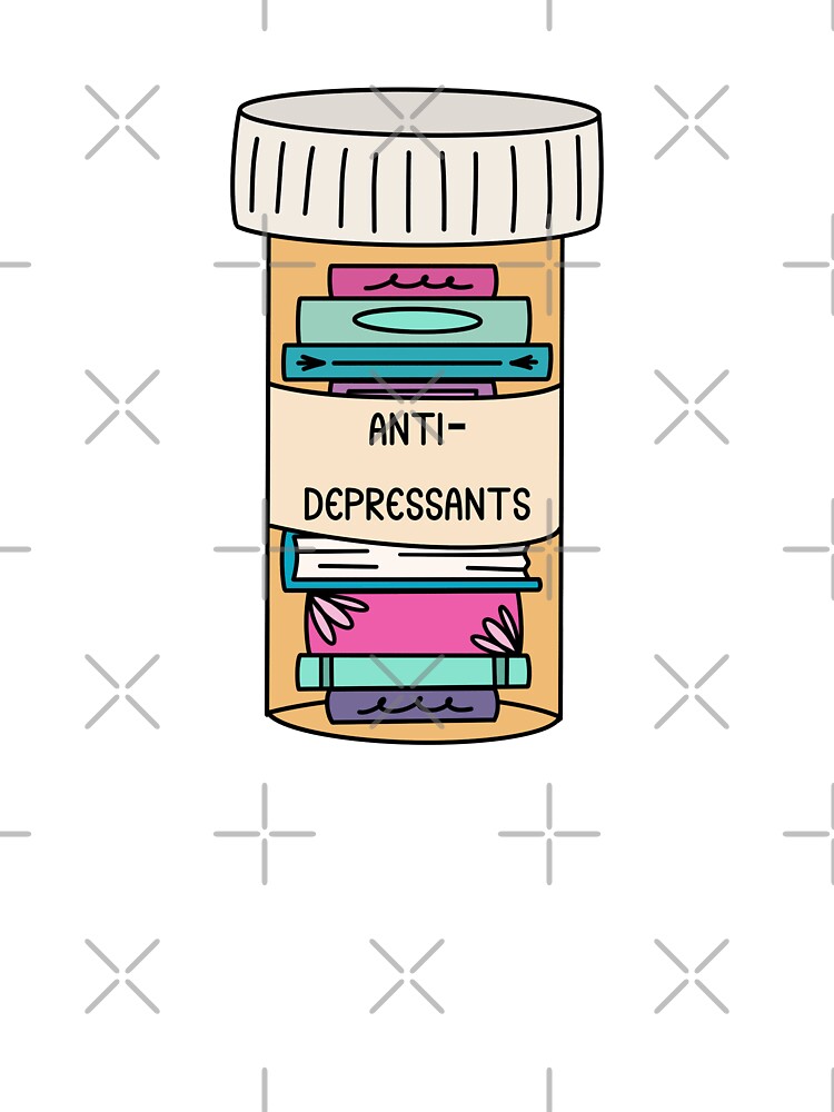 Antidepressants – Prescription Bottle Filled with Colorful Books, Book Lover Illustration by Thistle Owl Studio