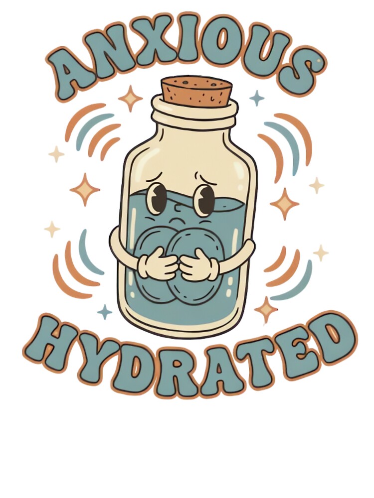 Anxious but Hydrated – Cute Vintage Water Bottle Sticker & T-Shirt Design by urbinet