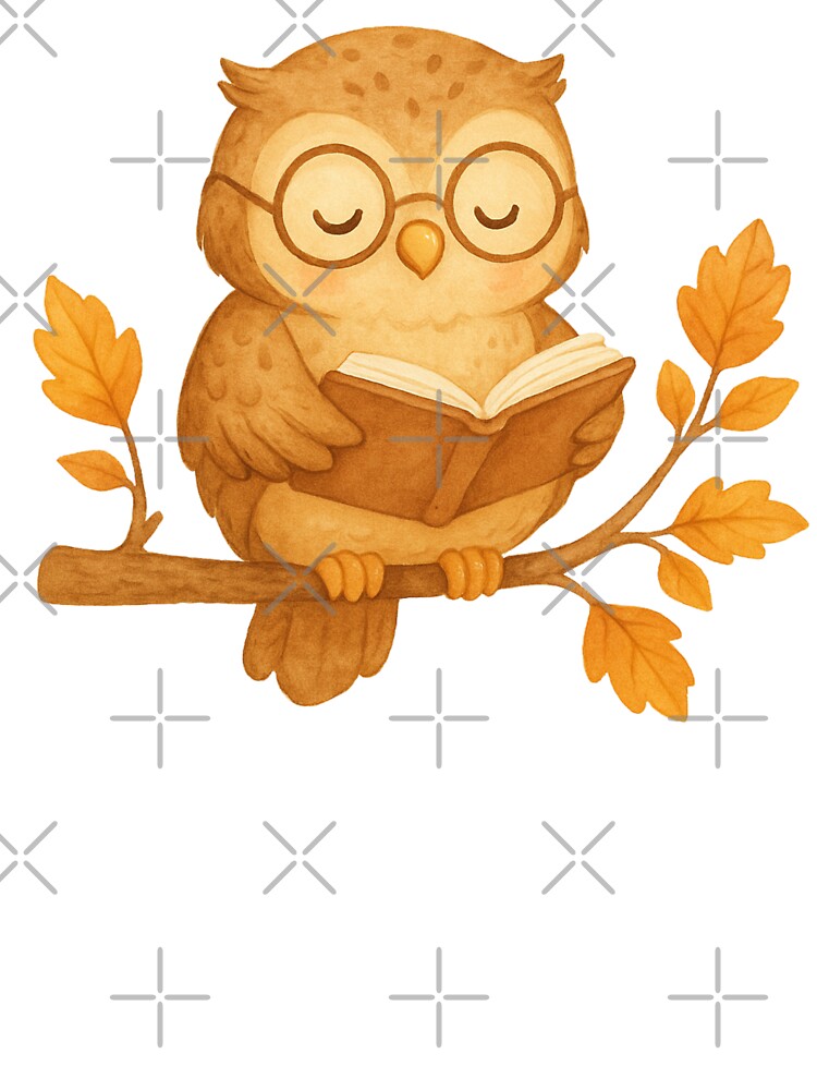 Cute Owl with Glasses Reading Book – Watercolor Illustration by FusionTeeDesign