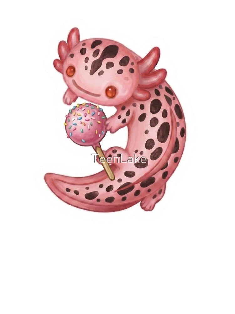Cute Axolotl Eating a Cake Pop Design / Pink / Kawaii / Happy axolotl / Magical / Tshirts, mugs, stickers, journals, backpacks etc by TeenLake