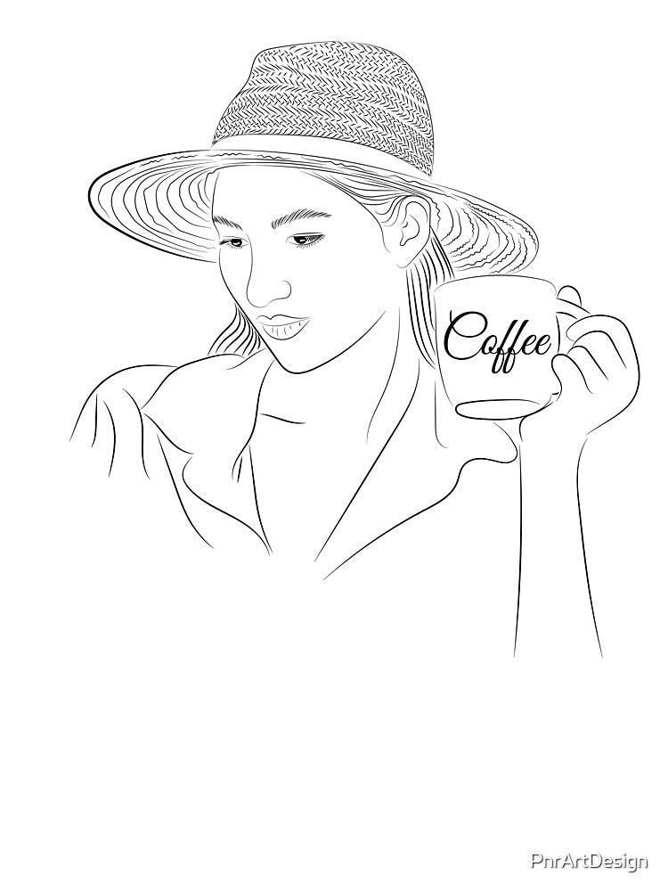 Minimalist Line Art Woman Drinking Coffee – Aesthetic Black and White Illustration by PnrArtDesign