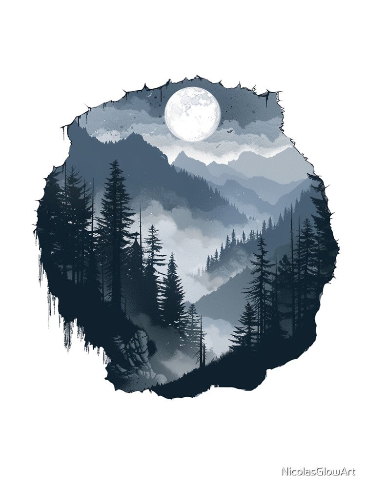 Misty Moon Mountains by NicolasGlowArt