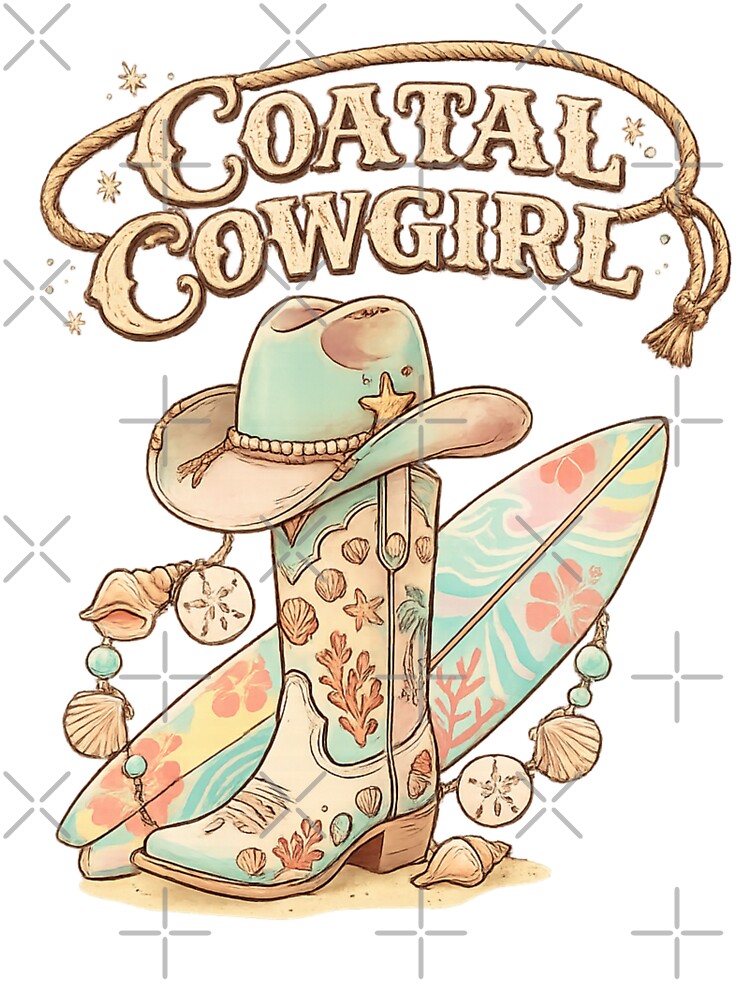 Coastal Cowgirl Boots – Beach Western Aesthetic Surf Cowgirl Summer Design by TessAdventures