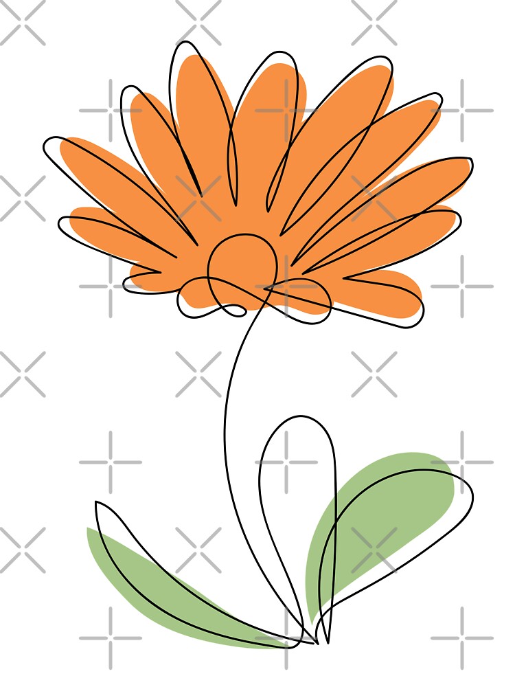 Line art flower drawing, orange color by asbno19