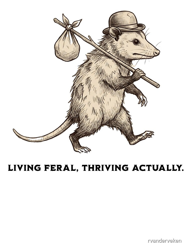 Opossum Bindle Shirt | Living Feral Thriving Actually Tee | Funny Opossum Art Shirt | Whimsical Woodland Animal Tee | Quirky Forest Creature Graphic by rvanderveken