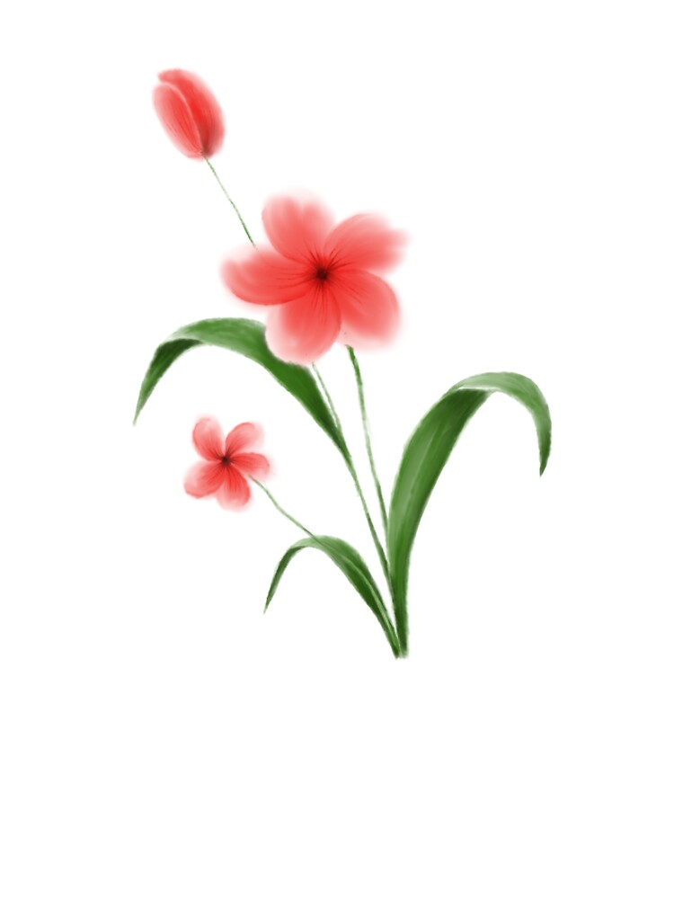 Red flower with leaves, digital watercolor illustration by Smetankinaart