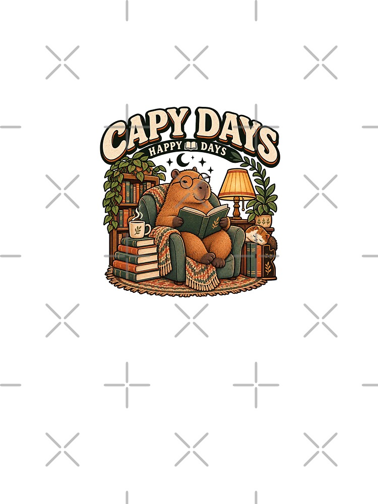 Cozy Capybara Reading Vintage Library Illustration by lovepower