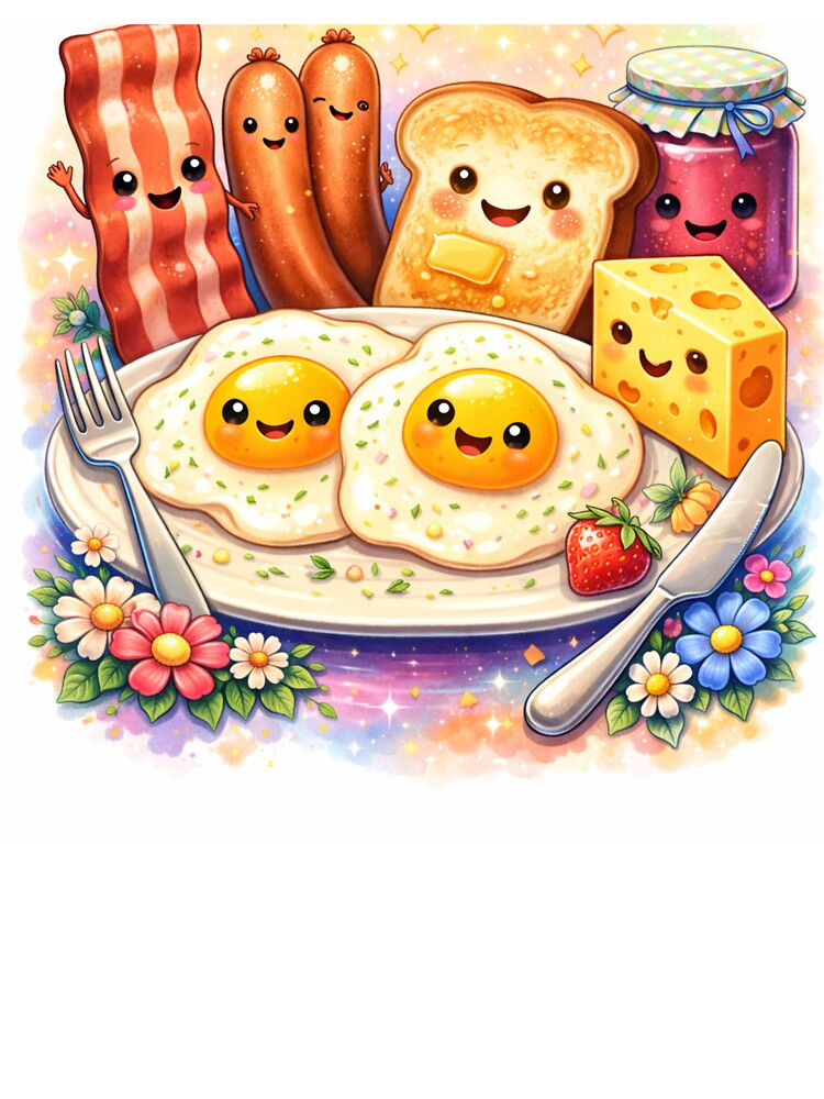 Kawaii breakfast, cute food, tasty cartoon by handlostrefa