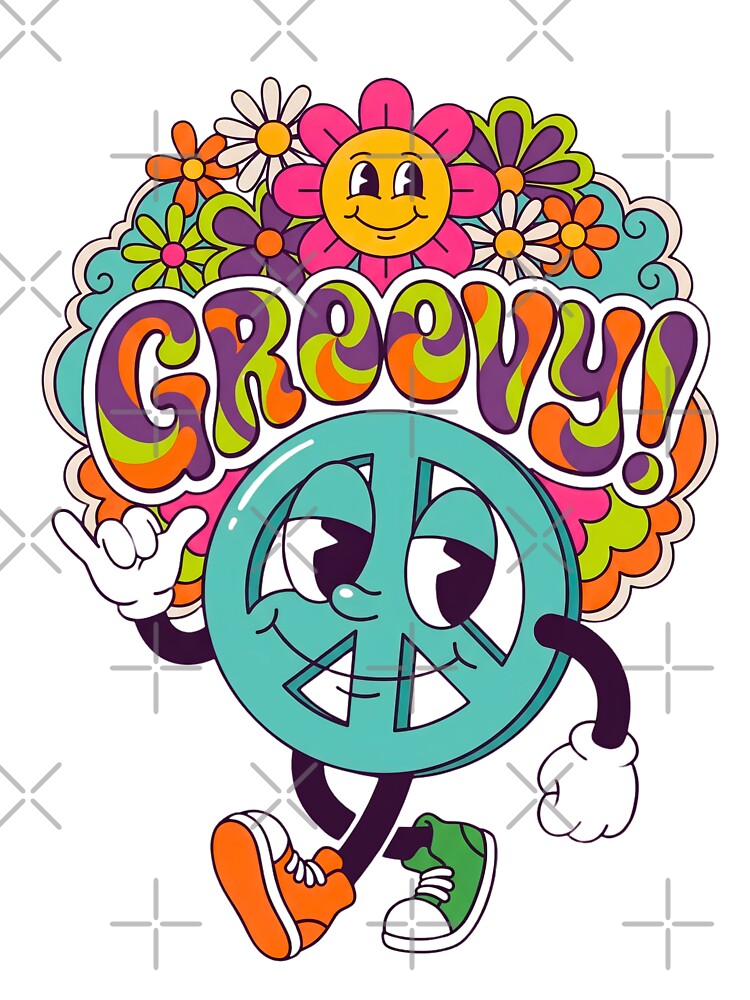 Groovy Peace Sign Vintage Mascot - Retro 60s 70s Cartoon by infinitearte