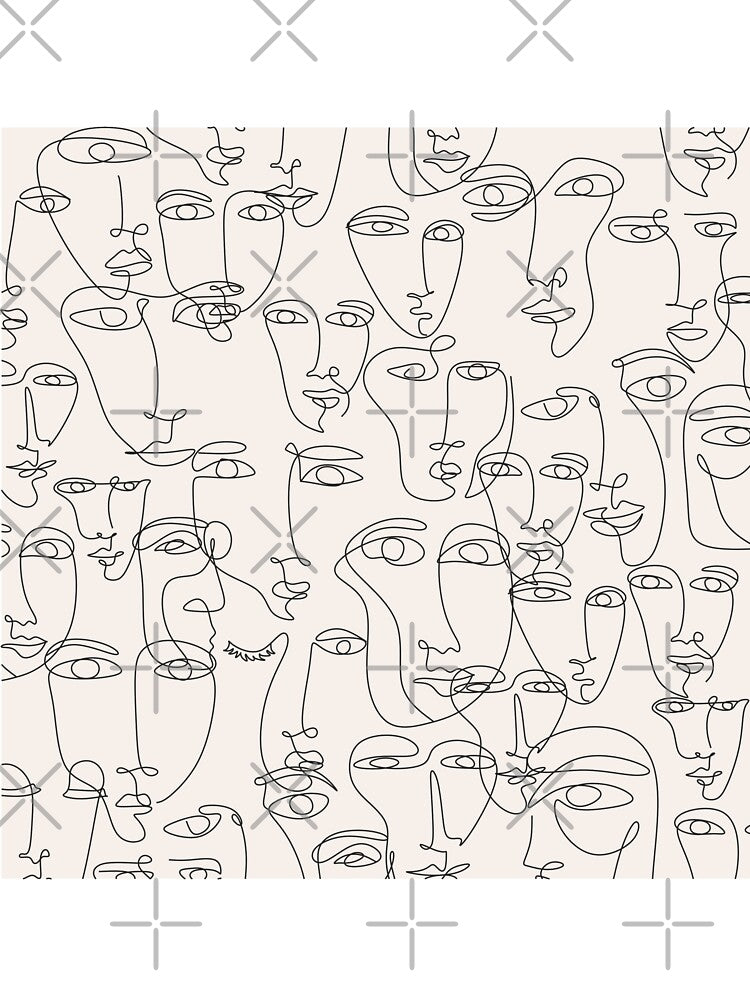 Modern one line abstract faces seamless pattern with abstract background. For fabric, cards, print. Surreal style. Women's faces. by OneLinePrint
