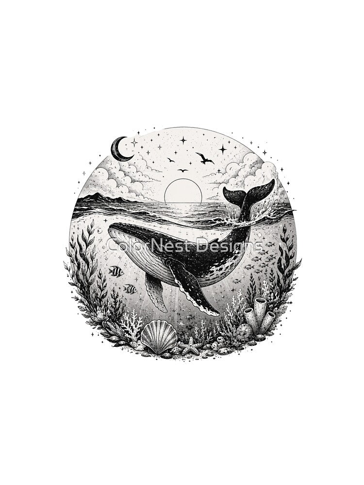 Whale of the Deep – Black & White Ocean Design by ColorNest Designs