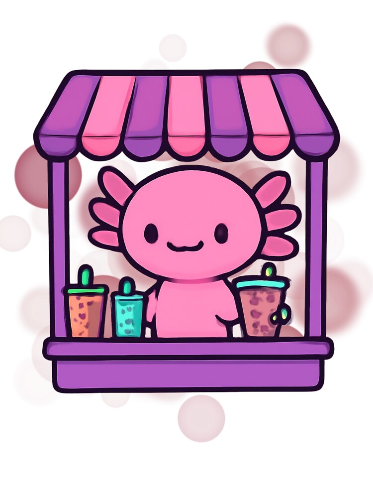 Cute Axolotl Bubble Tea Shop Cartoon by iamKRUK