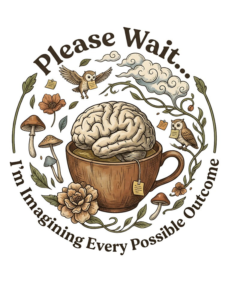 Please Wait I'm Imagining Every Possible Outcome Shirt | Funny Anxiety Quote | Overthinking Gift | Brain Coffee Art by softmind studio