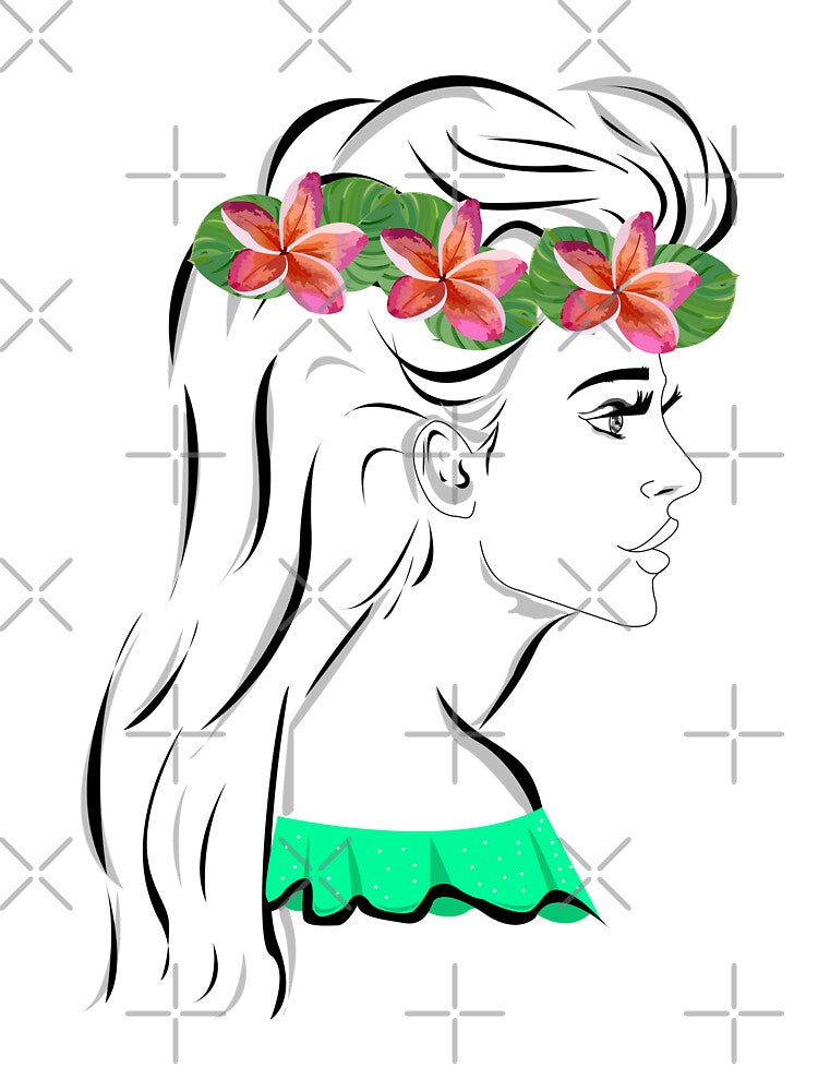 Line art pretty girl with long hair and eyelashes wearing hot green off shoulder dress and flowers crown by SGS-