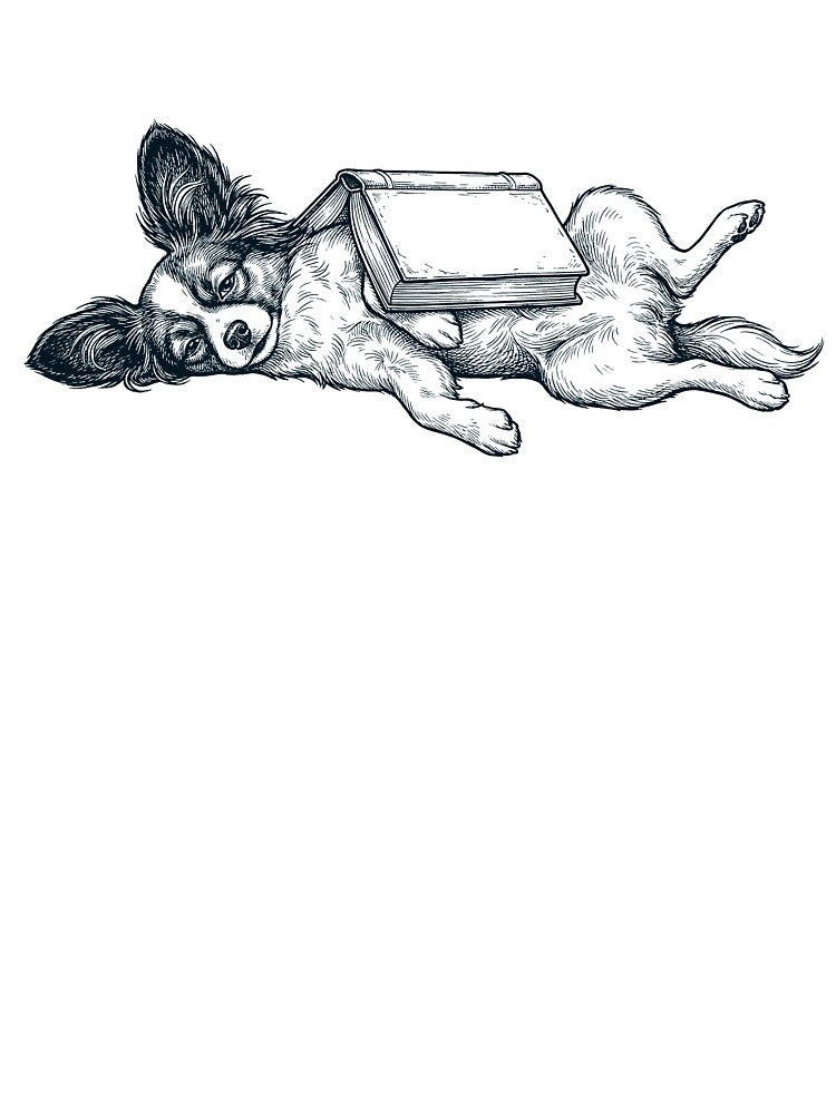Funny Papillon Reading Book Nap Dog Lover by DoodleTortle