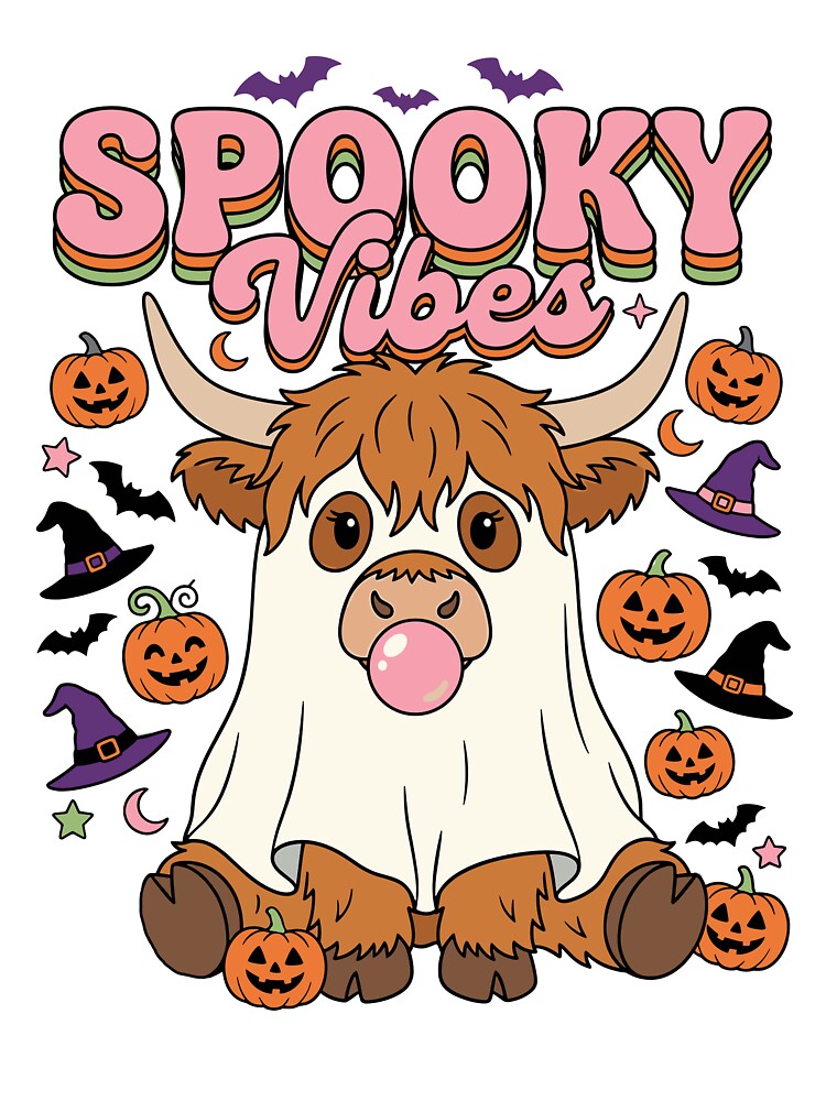 Spooky Vibes Ghost Highland Cow Halloween by KroghDs