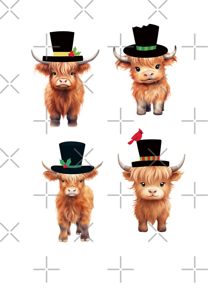 Baby Highland Cows Wearing Top Hats by TheAnimalZ00
