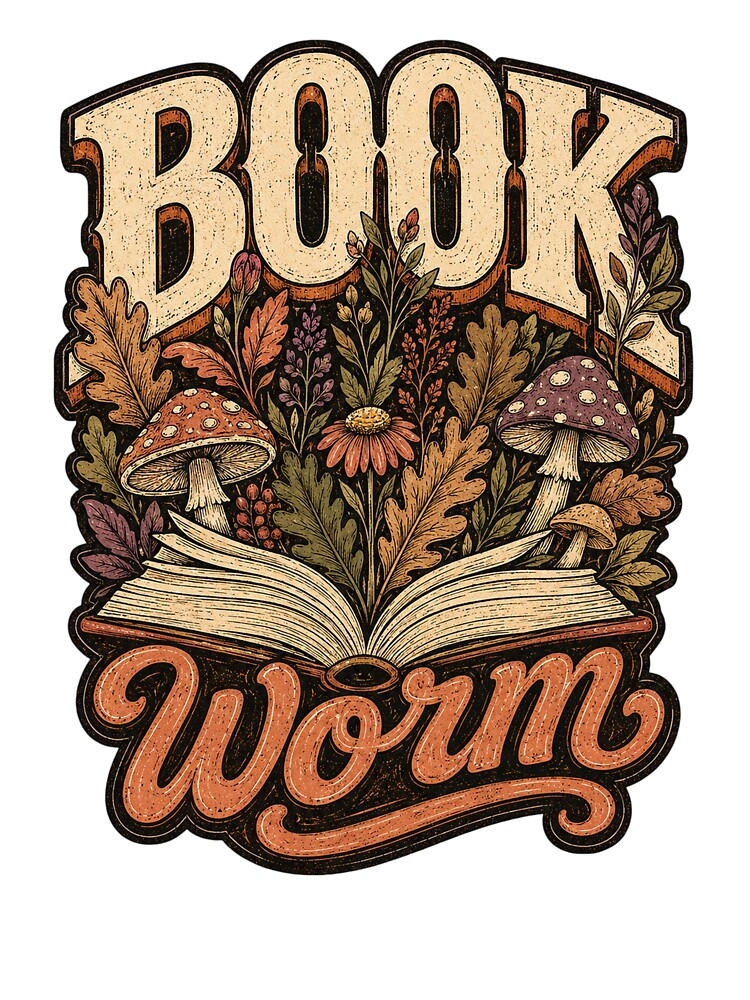 Vintage Book Worm Botanical Mushroom by GenesixDesign
