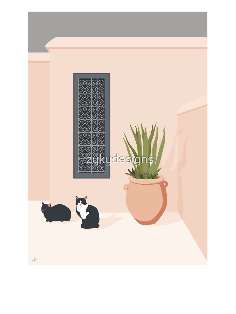 Cats in Pink House Garden by zykydesigns
