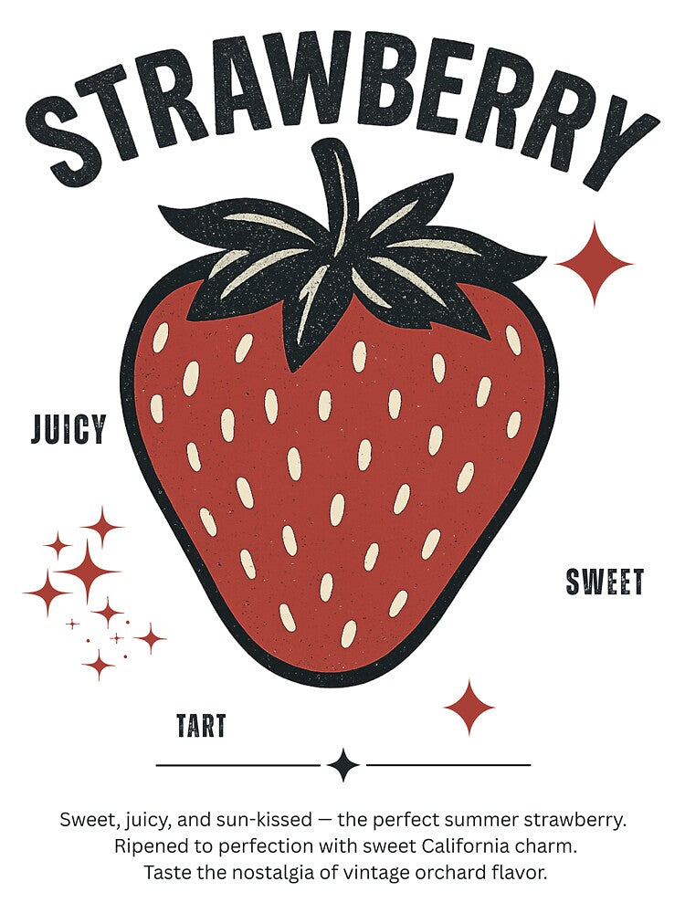 Vintage Strawberry illustration– Retro Fruit Aesthetic Design for Trendy T-Shirts & Vintage Style Apparel by Thehatinthecat
