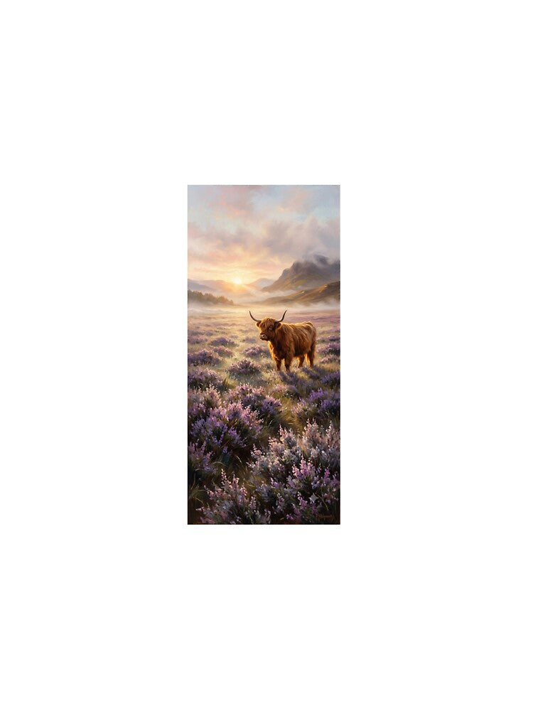 Highland Cow in Misty Heather Field by synthesisnft
