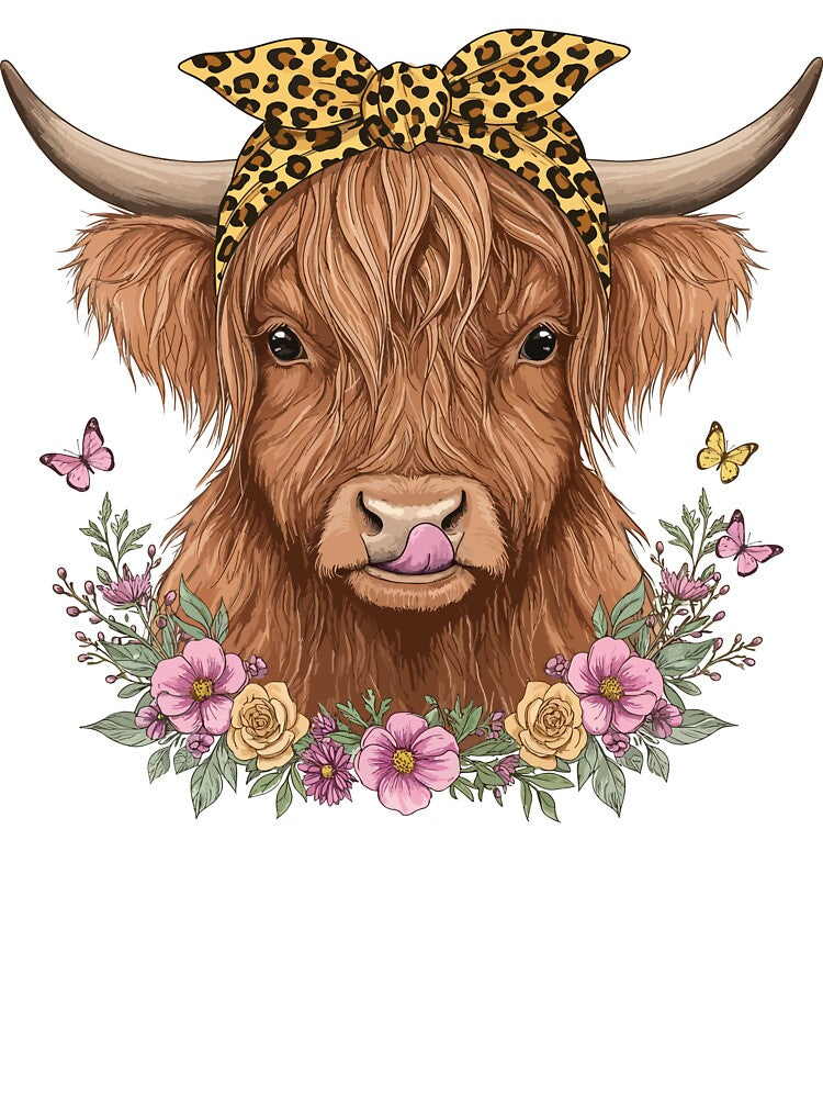 Vintage highland cow graphic t-shirt for women, Floral Highland Cow Sublimation, Western Funny Heifer, mama cow by rich4Design