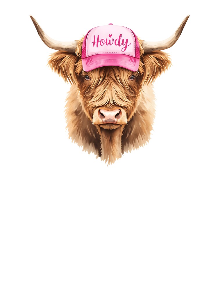Highland Cow Howdy Trucker Hat | Cute Western Cowgirl Aesthetic Sticker | Funny Farm Animal Gift Idea by CoconutCoastDesigns