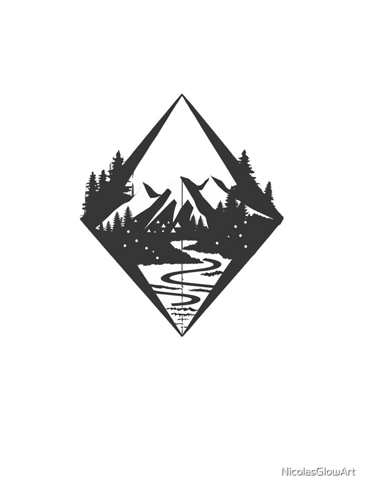 Mountains Black Sticker by NicolasGlowArt