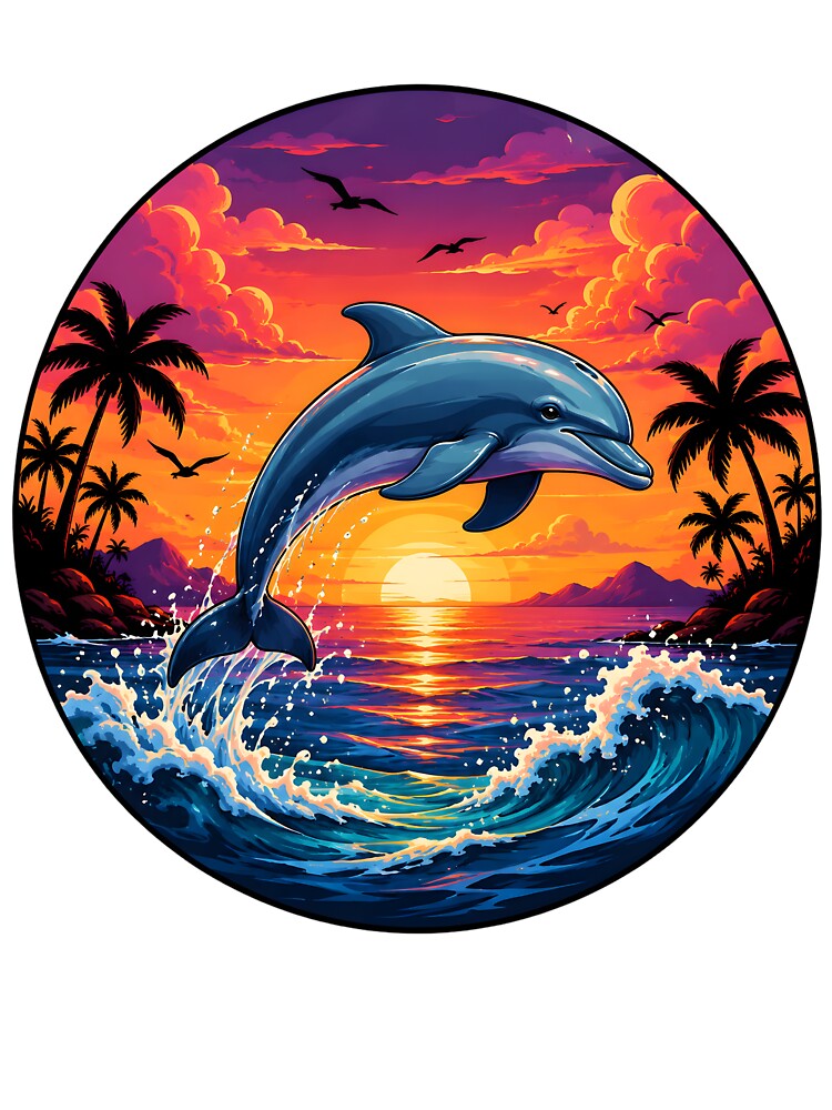 Dolphin Sunset Ocean Tropical Beach Waves Sea Life by Tbenghali