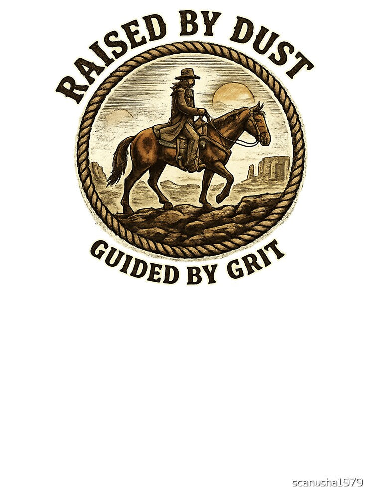 Raised by Dust Guided by Grit Cowboy Vintage Western Rider Design by scanusha1979