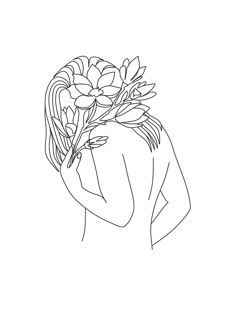 Woman face with flowers. Line art female. Abstract face with flowers. Scandinavian print, Nordic, Trendy print, Styled, Scandinavian art, Modern art, Wall art, Print, Minimalistic, Modern Poste by Nina Velychko