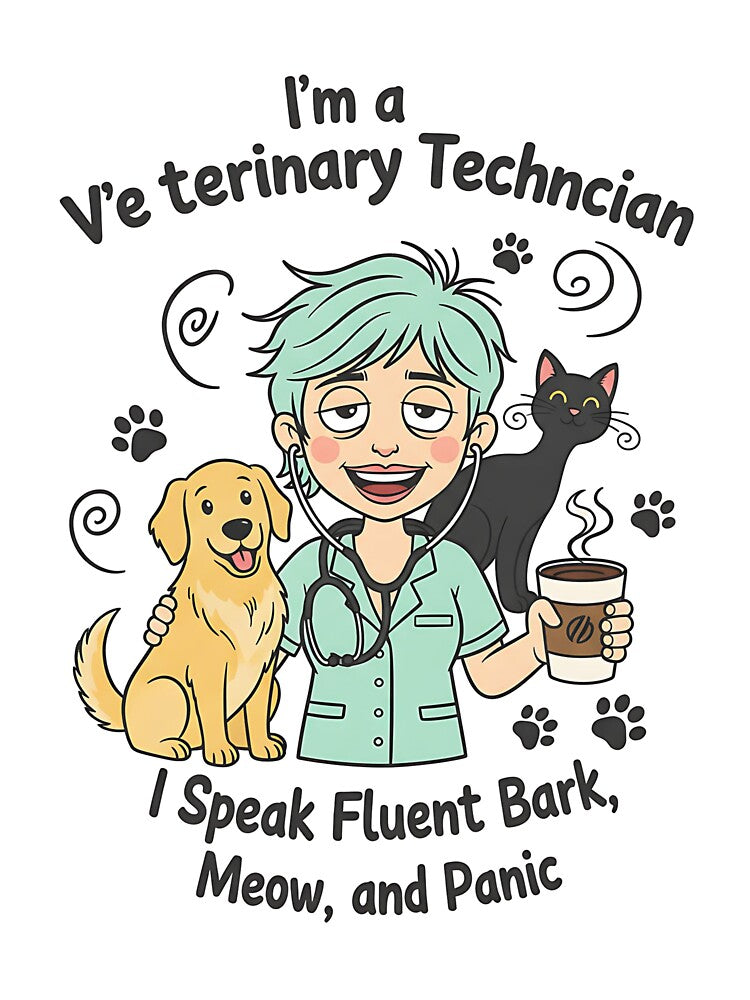 I Speak Bark Meow Panic – Vet Tech Humor Tee by Muzgle
