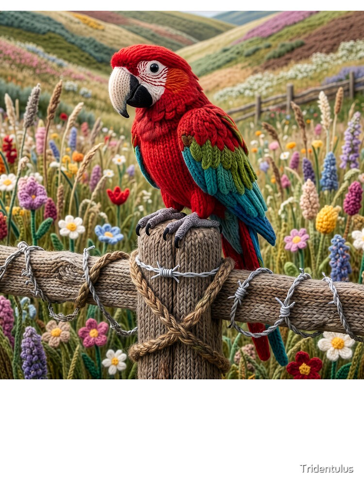 Yarn Macaw Sits on a Fence Post by Tridentulus