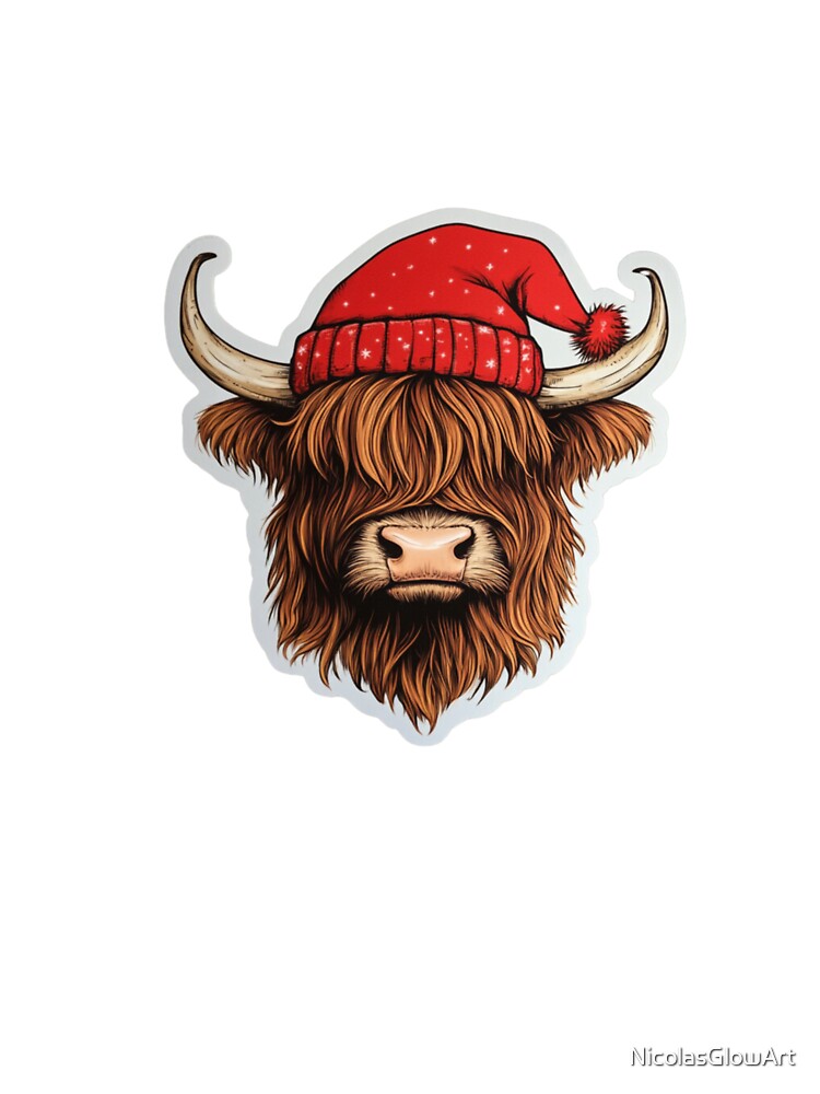 Highland Cow with Red Hat by NicolasGlowArt